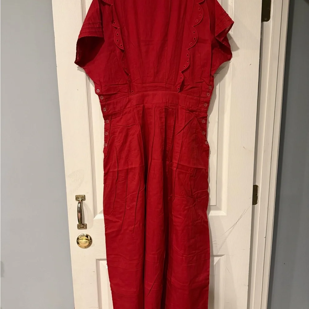 Scarlet Red Dress with Button Detail - Picture 3 of 4